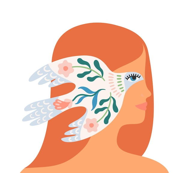 Woman and dove of peace vector isolated illustration elements for card poster flyer and other