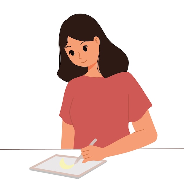 Woman drawing on her ipad illustration