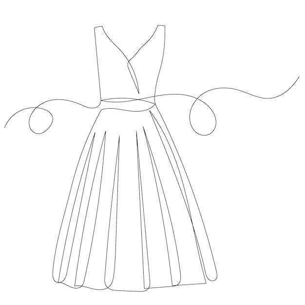 Vector woman dress drawing by one continuous line vector