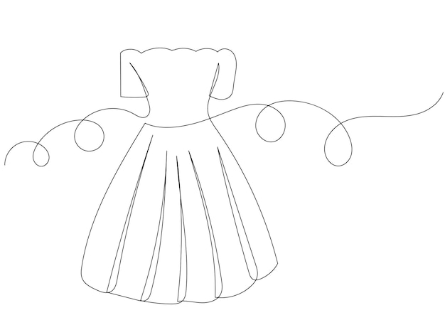 Vector woman dress drawing by one continuous line