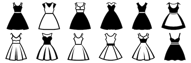 Vector woman dress fashion silhouettes set large pack of vector silhouette design isolated white background