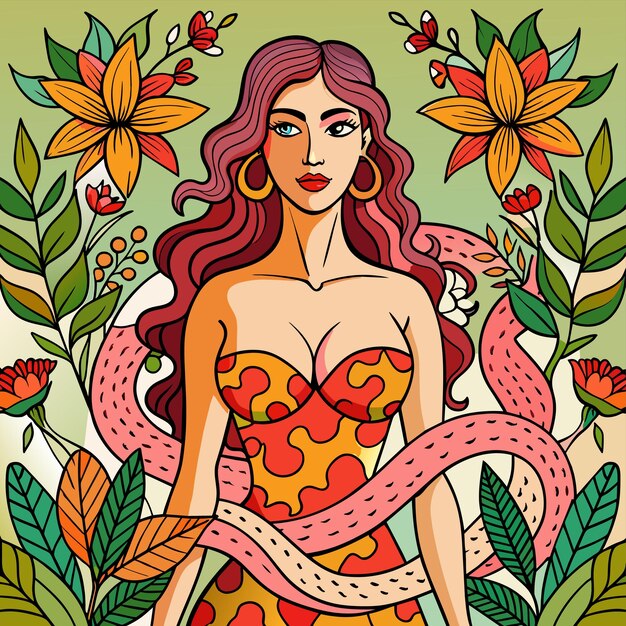 Vector a woman in a dress with a snake in the middle of it