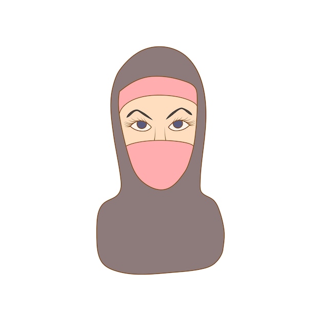 Woman dressed with black headscarf icon in cartoon style on a white background