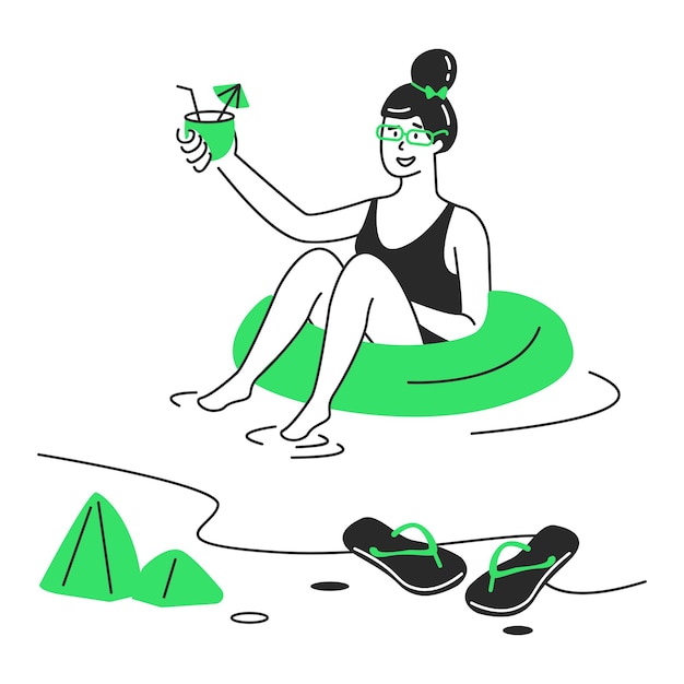 Woman drinking a cocktail at the pool