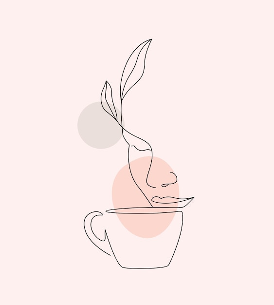 Woman drinking coffee in elegant minimal line art style