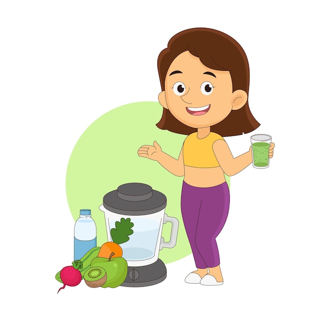 Vector woman drinking cold drinks for detox