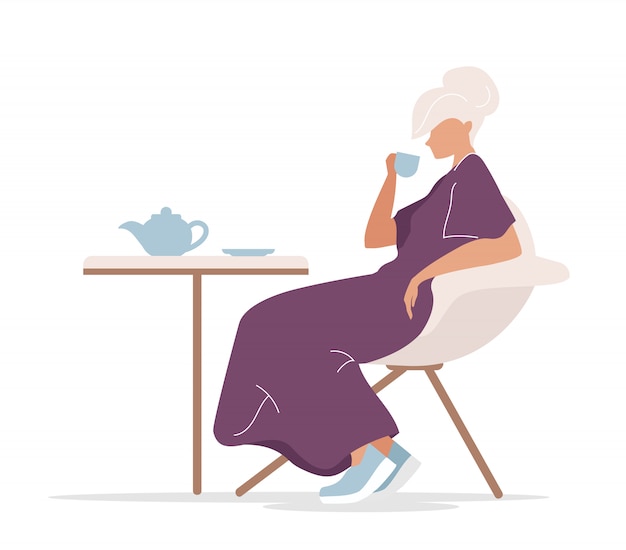 Woman drinking tea flat color faceless characters