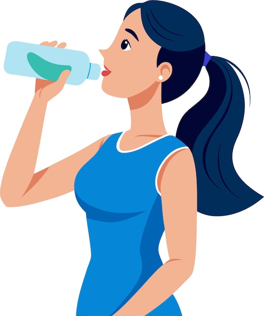 woman drinking water from a plastic bottle