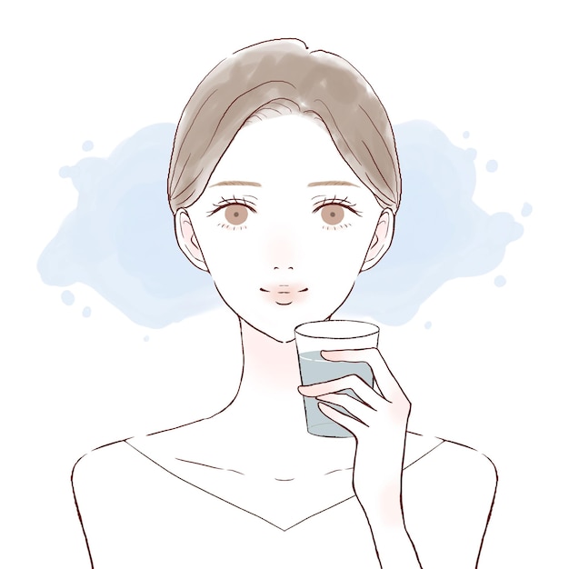 Woman drinking water. on a white background.