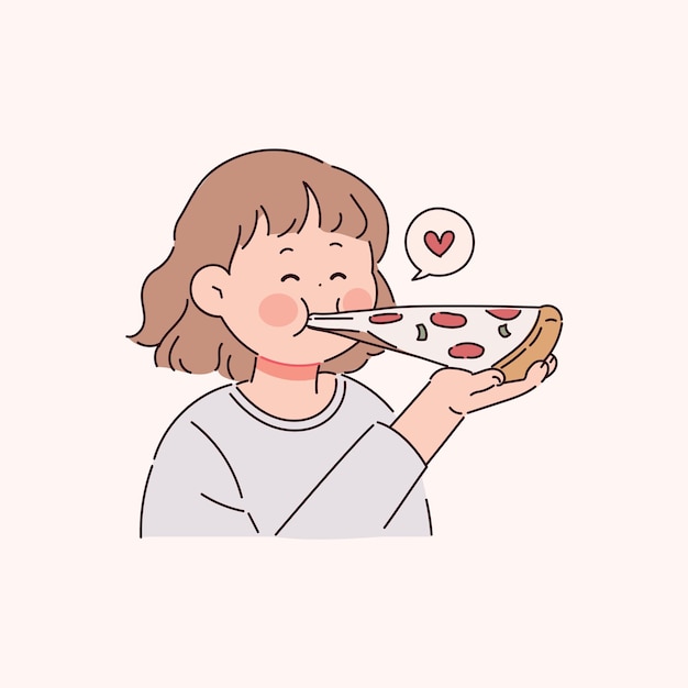 A woman eating delicious pizza