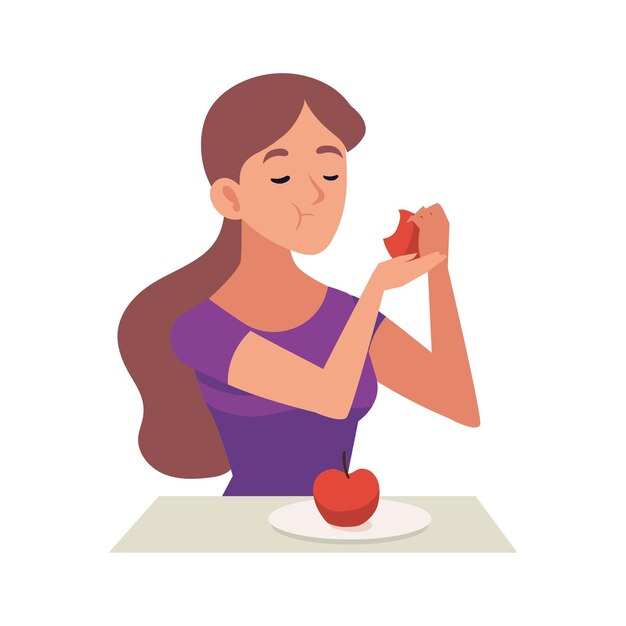 Vector woman eating fruit illustration isolated