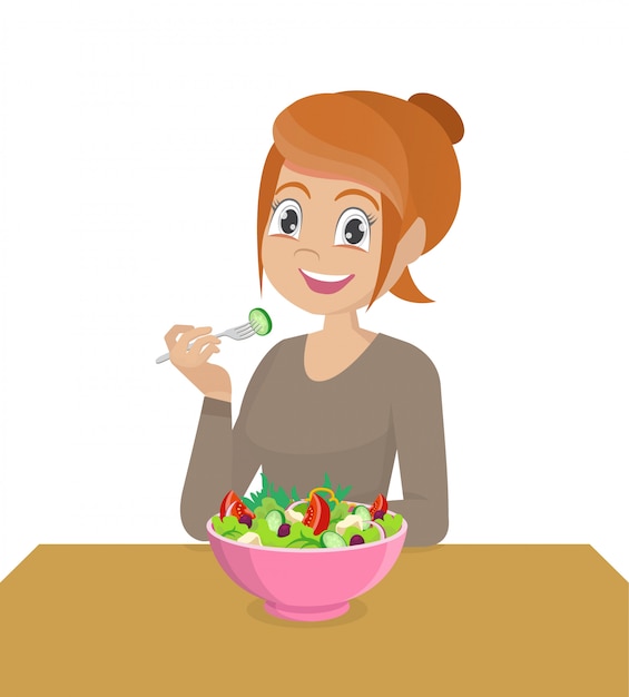 Woman eating healthy vegetable salad.