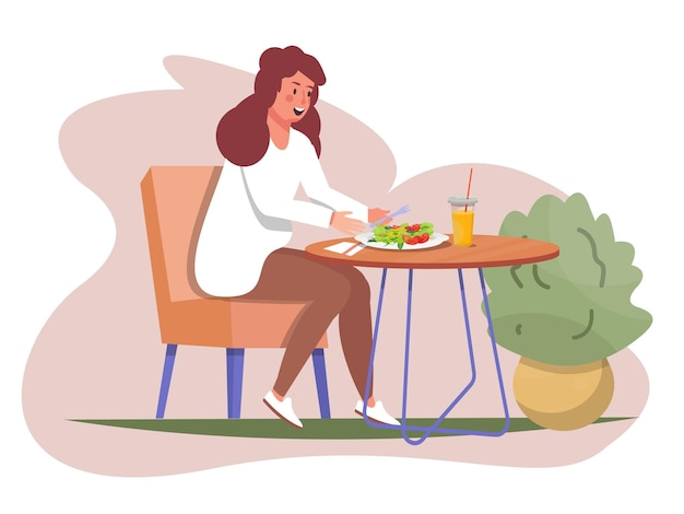 Vector woman eating salad healthy eating healthy food diet vegeterian lifestyle