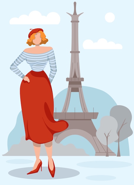 Woman on eiffel tower. travel agency.