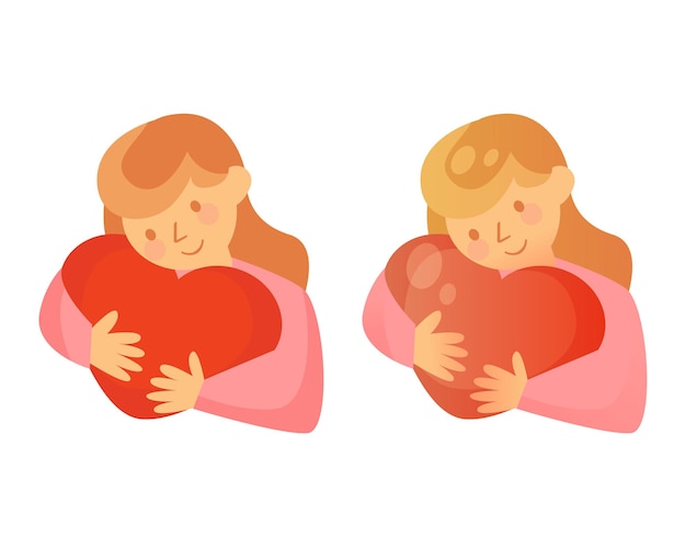 Woman embraces red heart