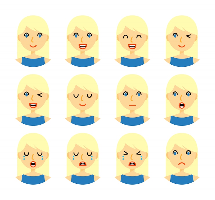Vector woman emotions. beautiful girl with blond hair. 