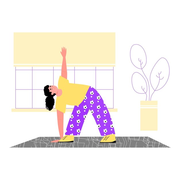 Vector woman engaged with sport activity at home cartoon vector illustration isolated