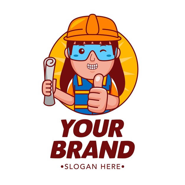 Vector woman engineer cartoon character logo vector illustration