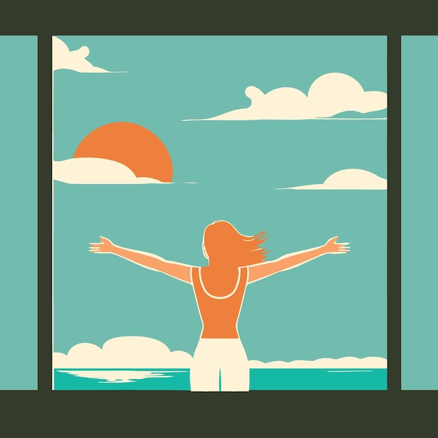 Woman enjoying summer with open arms