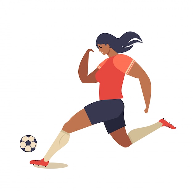 Vector woman european football, soccer player flat vector illustration.
