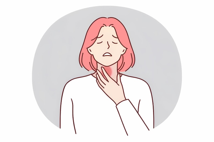 Vector woman experiencing sore throat discomfort illness