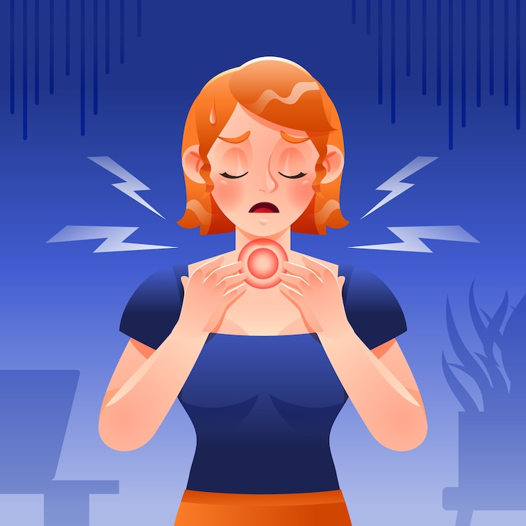 Vector woman experiencing sore throat pain