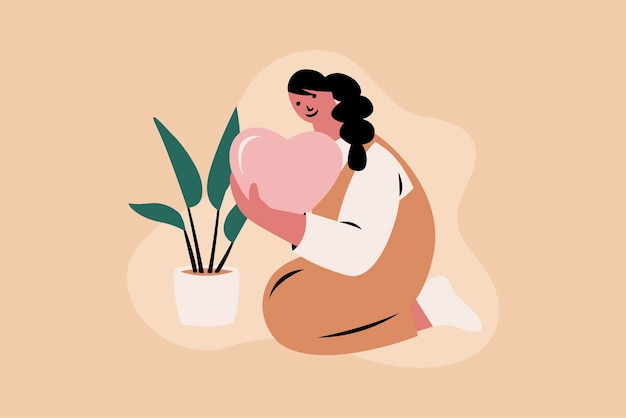 Vector woman expressing self love and care vector illustration