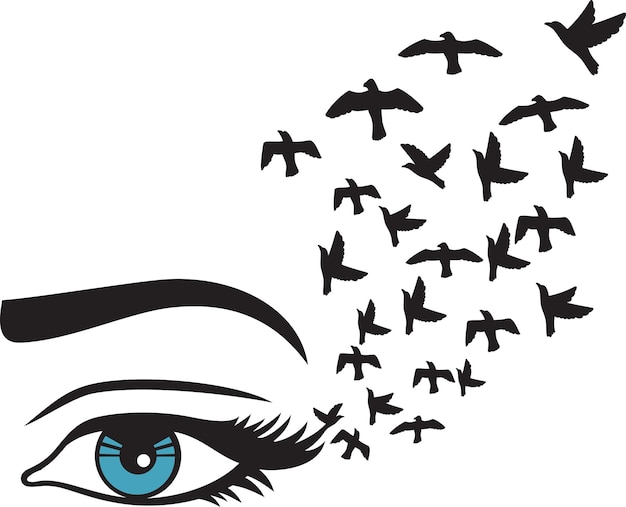 Woman eye and birds