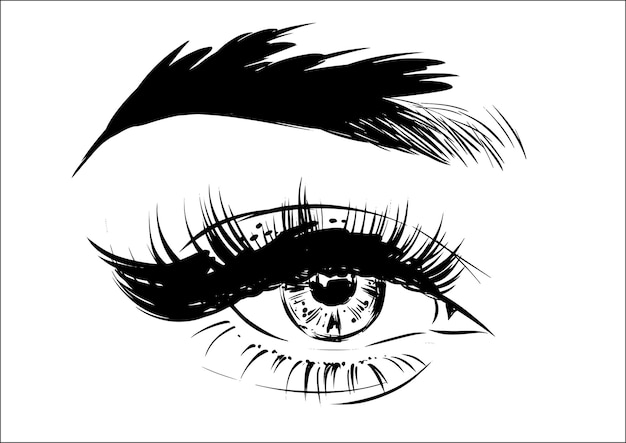 Vector woman eye with cool eyeliner and beautiful brows