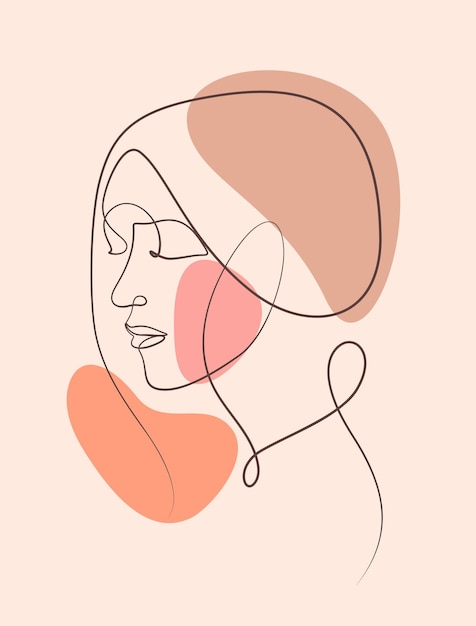 Woman face calligraphy line art and boho decorative vector illustration