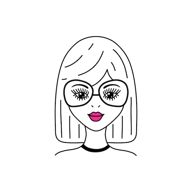 Woman face in doodle style on white background.