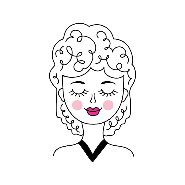 Woman face in doodle style on white background.