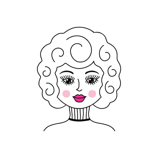 Woman face in doodle style on white background.