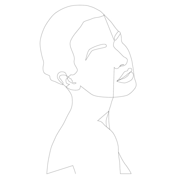 The woman face draws a single line on a white isolated background vector illustration boho