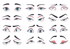 Woman face eye avatar facial emotion constructor cartoon style design element illustration