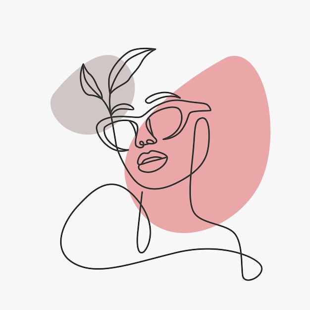 Woman face and leaf design in single line art style