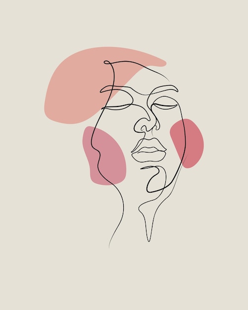 Woman face line art flourish vector illustration