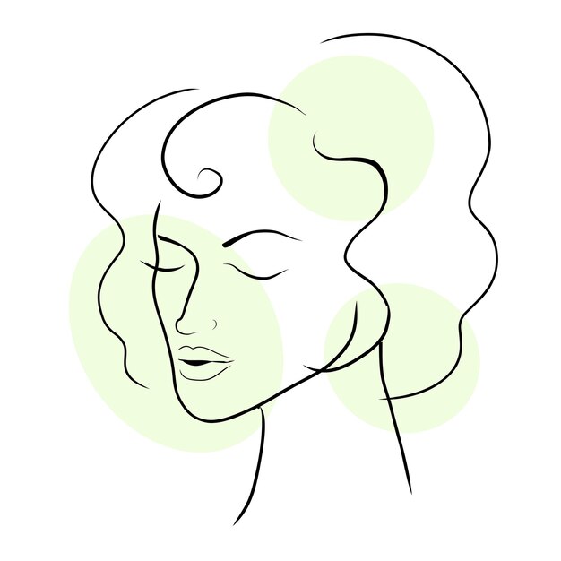 Vector woman face line art in pastel green shades minimalistic style vector hand drawn beauty fashion