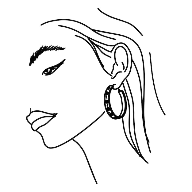 Woman face line drawing Fashion concept woman beauty minimalist Vector illustration