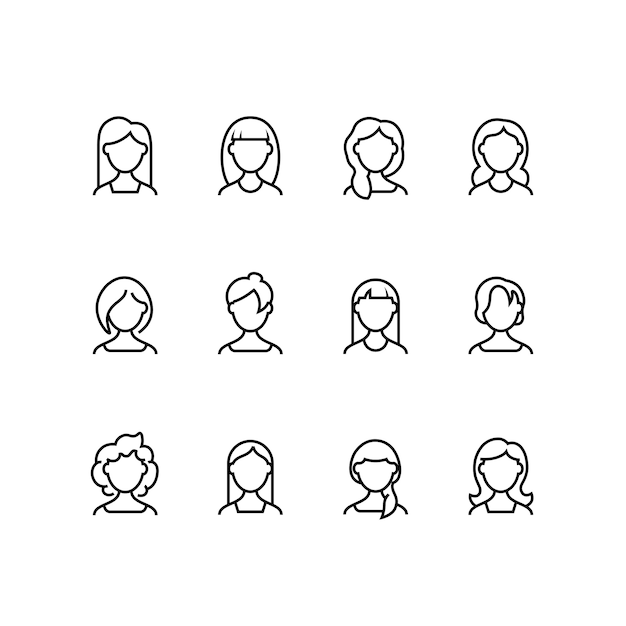 Vector woman face line icons