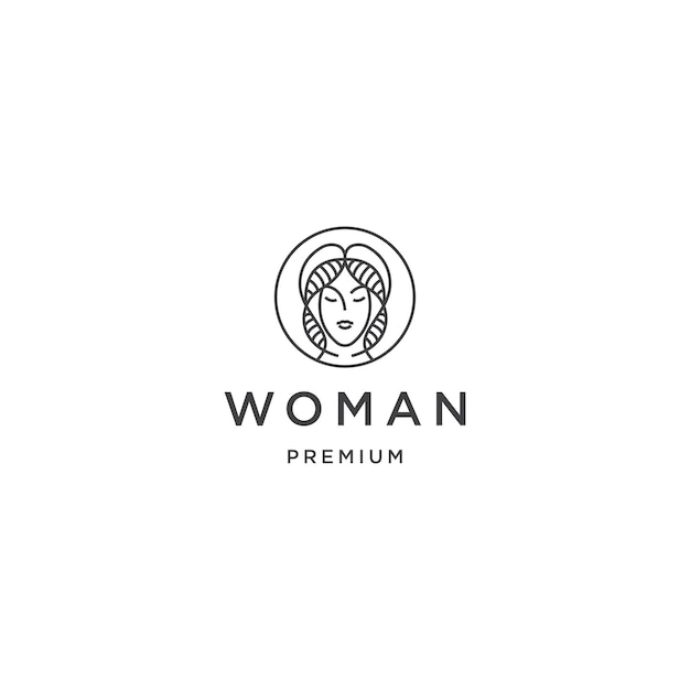 Woman face linear logo design template