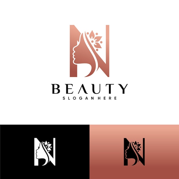 Vector woman face logo design for beauty salon with creative unique concept