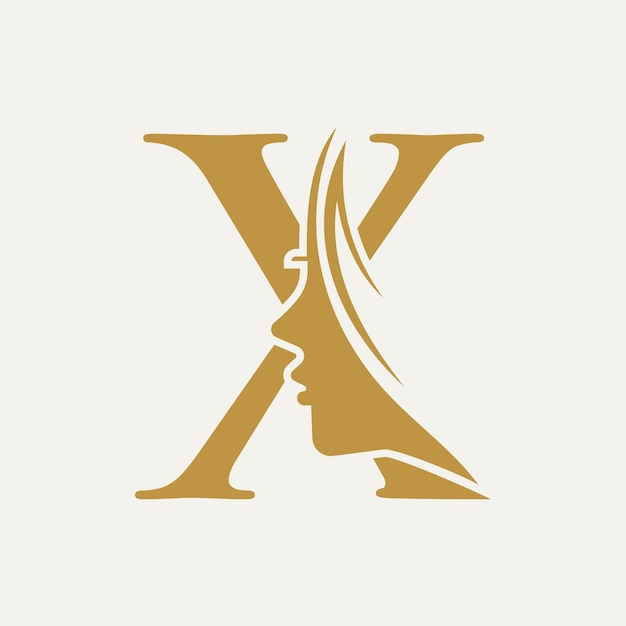 Woman Face Logo On Letter X Beauty Spa Symbol With Woman Face Icon