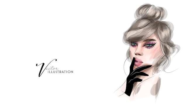 Vector woman face makeup sketch. make up artist business card design, cosmetics banner bac