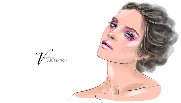 Woman face makeup sketch. Make up artist business card design, cosmetics banner bac