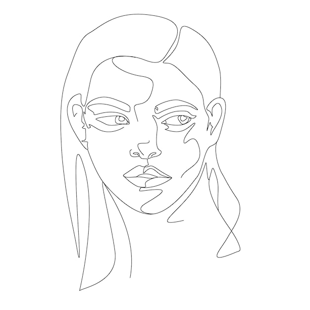 女性の顔一線画イラスト