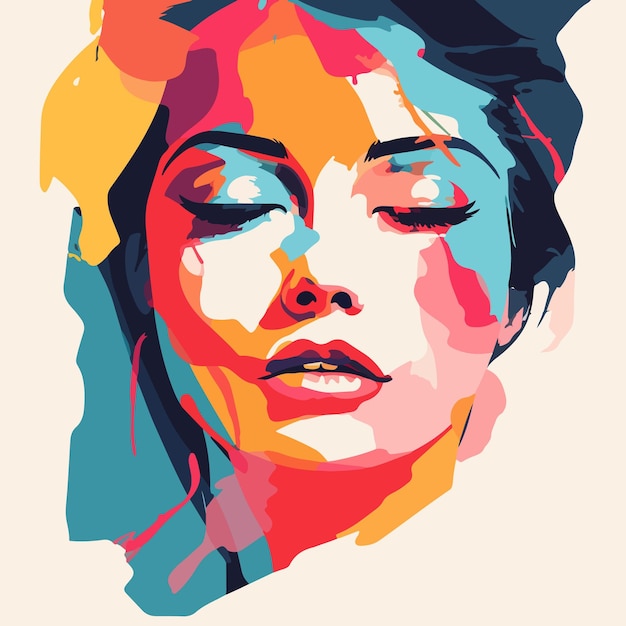 Vector woman face portrait abstraction wall art vector illustration design