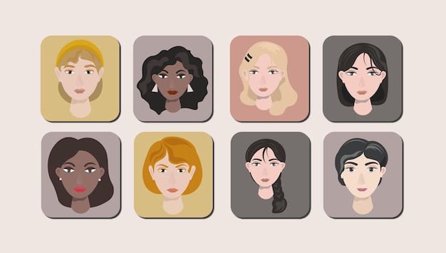 Vector woman face portrait element set 1