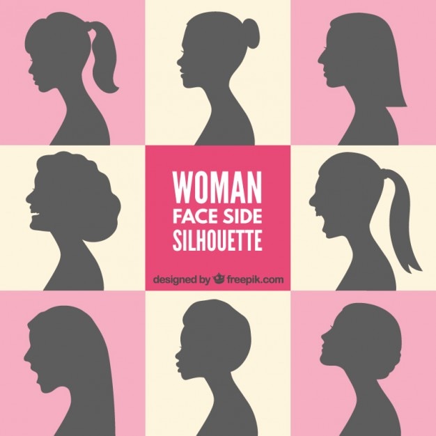 Vector woman face side silhouettes