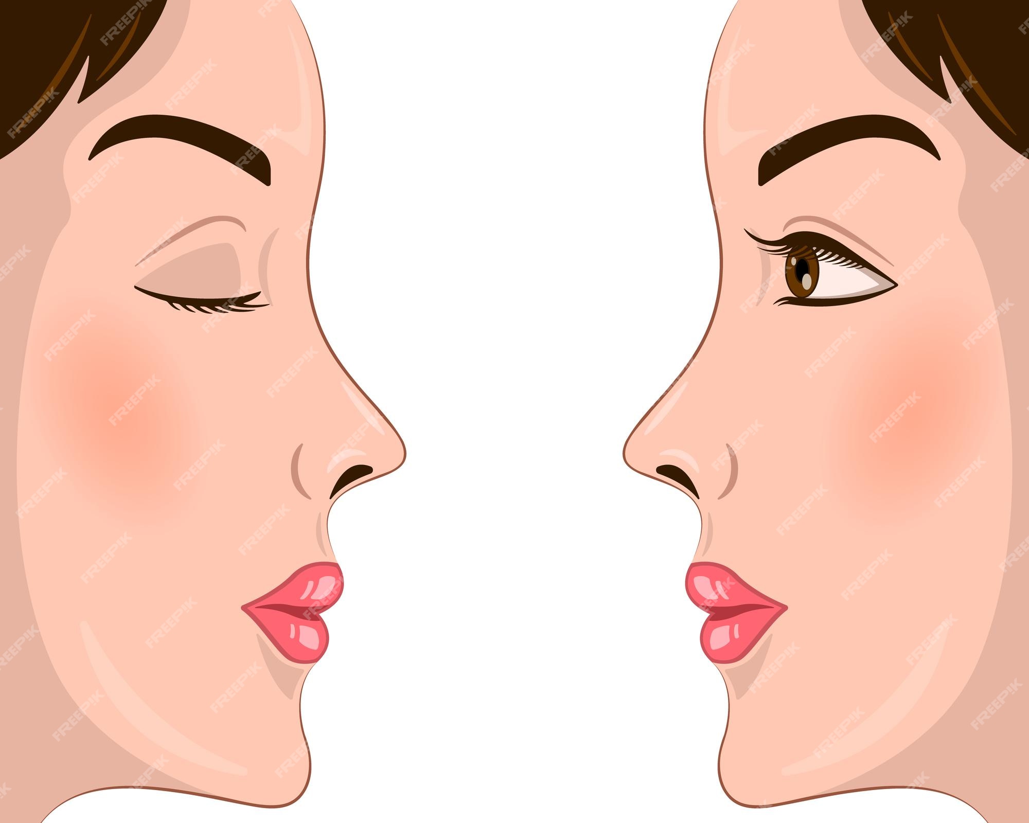 Premium Vector | Woman face side view with open and closed eyes cartoon  style